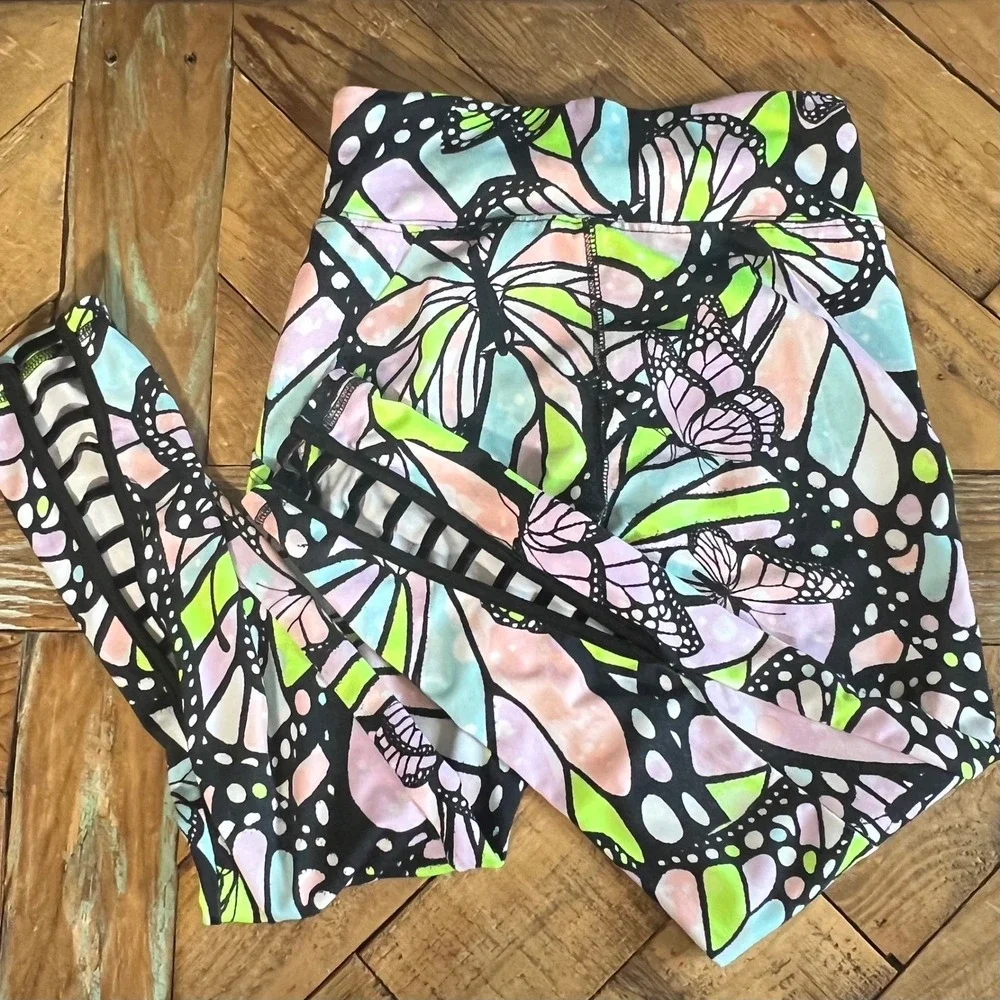Justice Girls Active Leggings Youth Size M (10) Butterfly Print Colorful‎